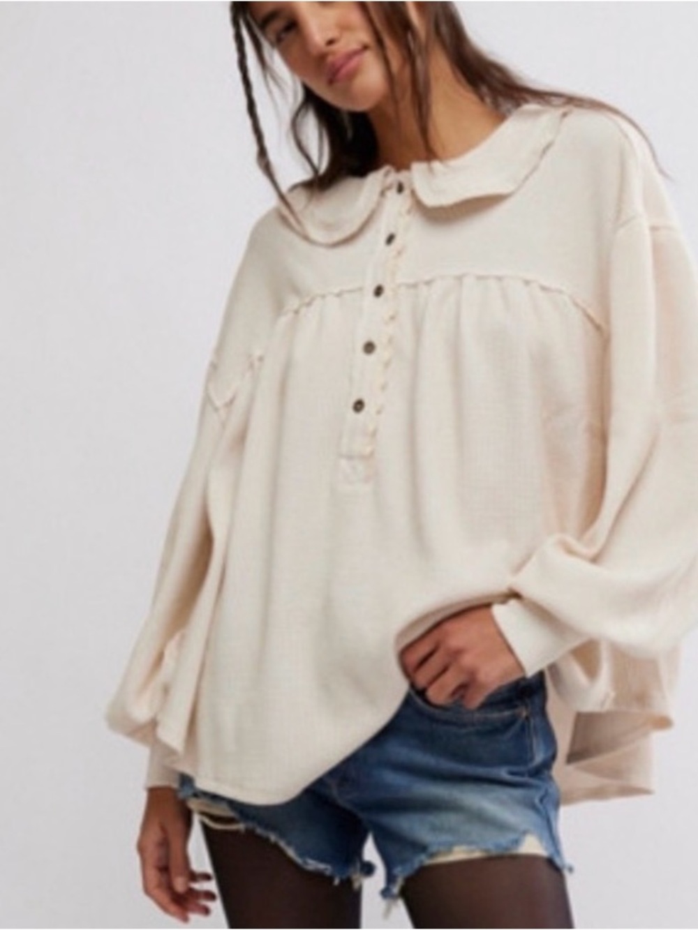 Free People Queen Of Hearts Waffle Thermal Top S - Picture 3 of 8